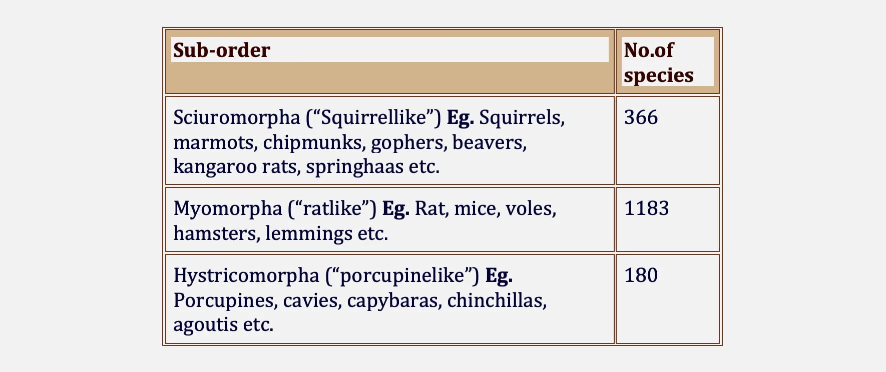 Classification of Rodentia