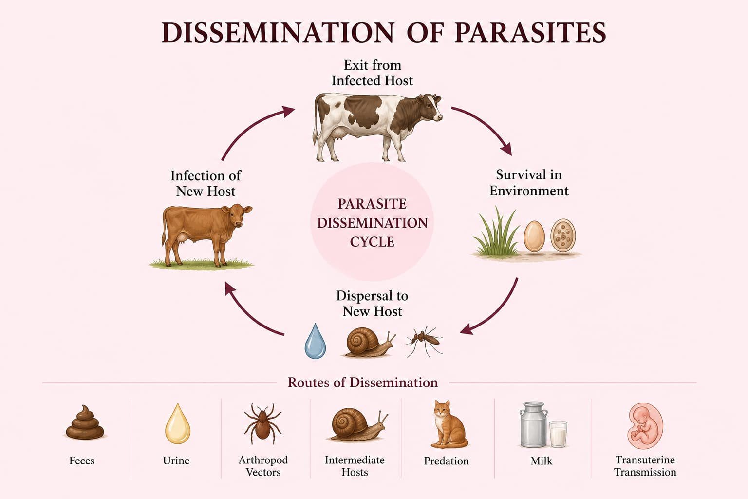 Dissemination of Parasites - Methods, Survival, and Transmission