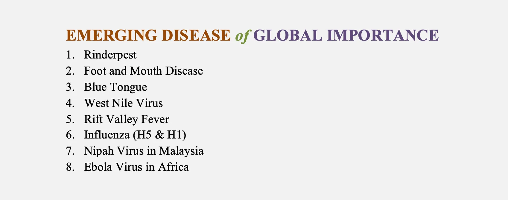 Emerging Exotic Viral Diseases of Global Importance