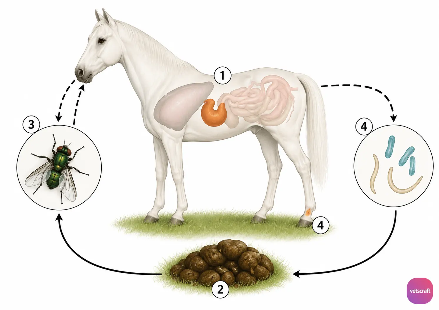 Life Cycle of Habronema (Equine Stomach Worm)
