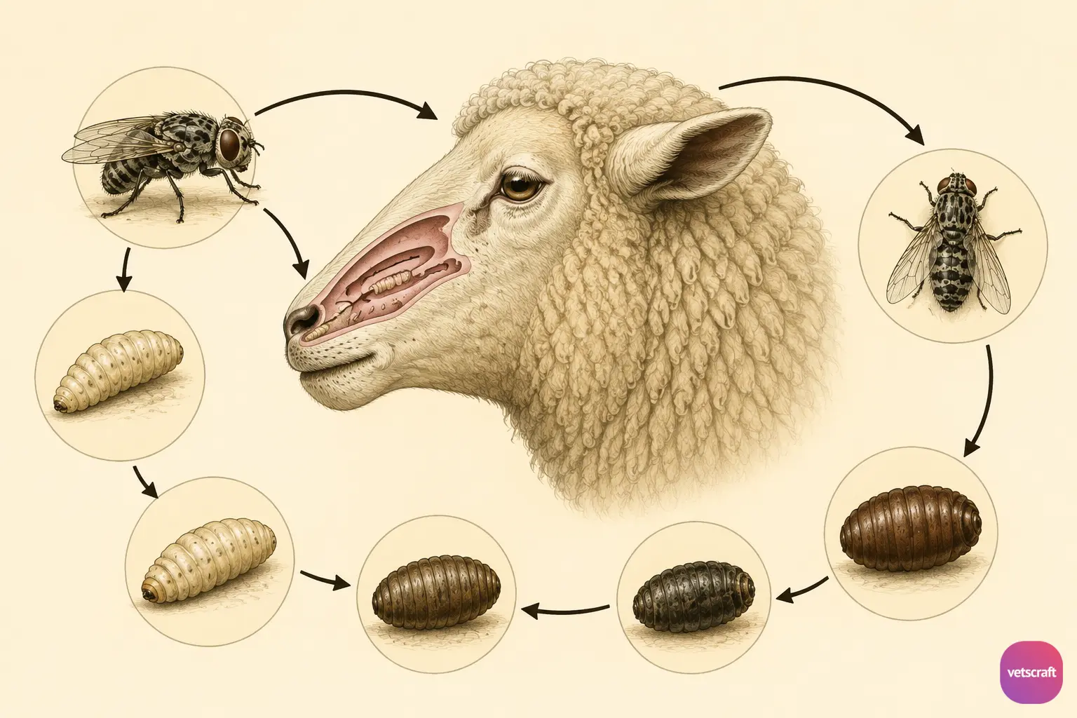 Life Cycle of Oestrus ovis (Sheep Nasal Fly)