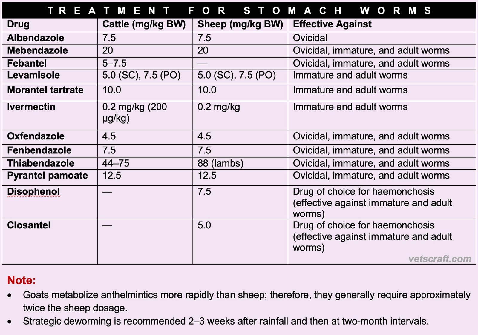 Treatment for Stomach Worms