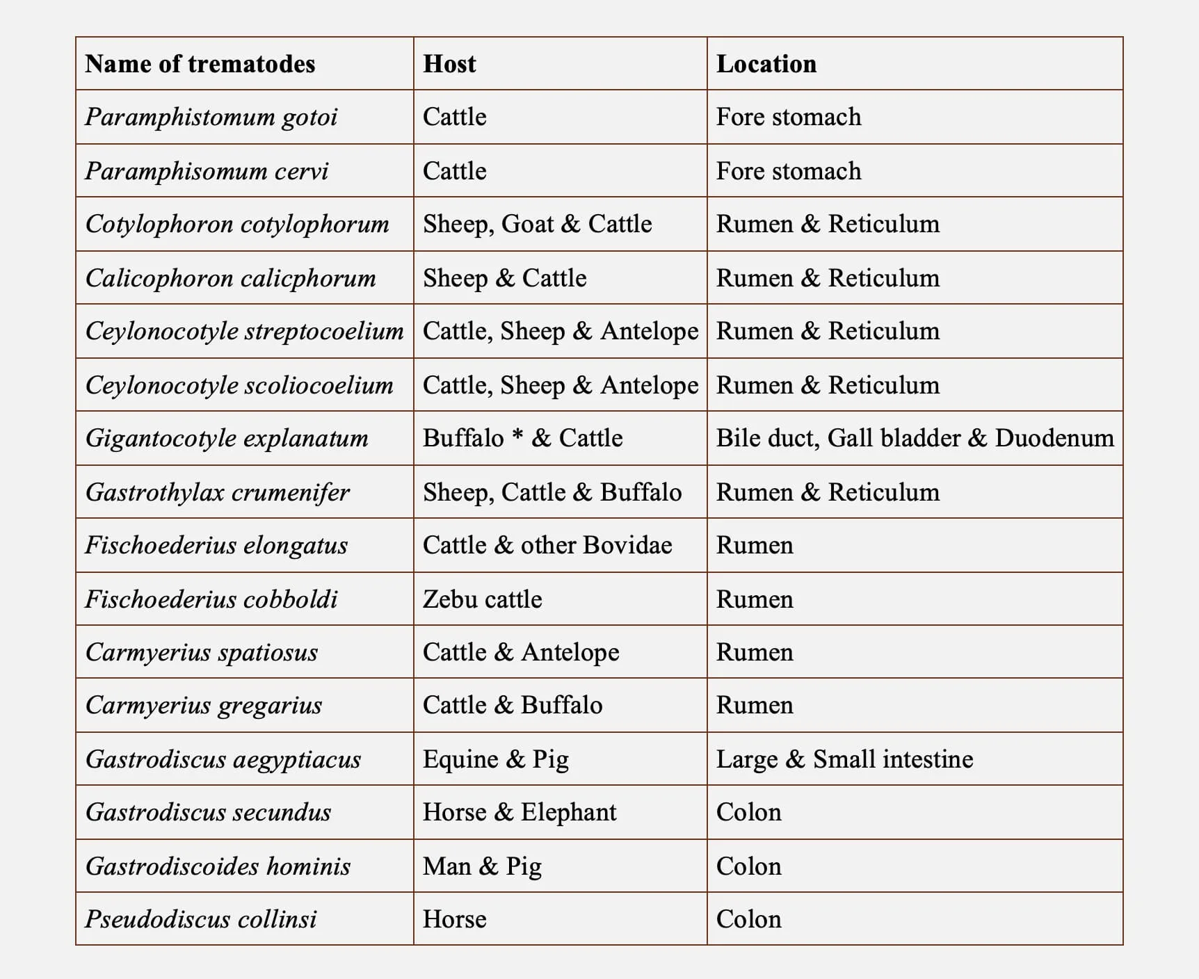Trematodes causing Amphistomiasis in Animals