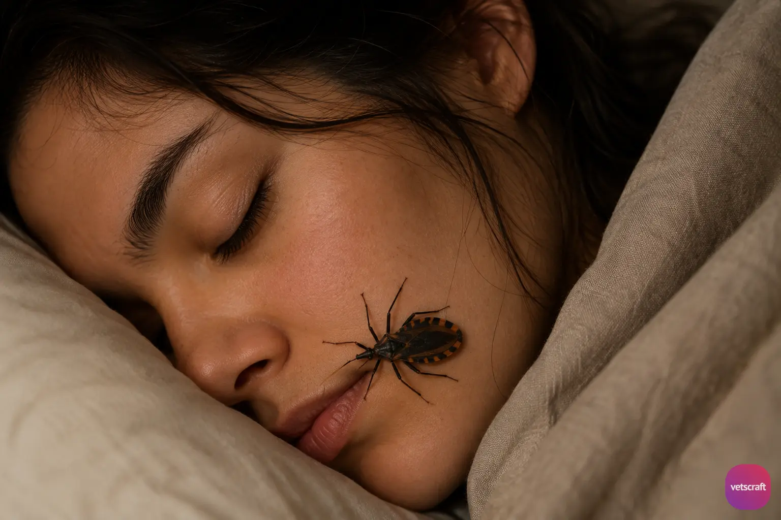 Triatoma (Kissing Bug) While Biting on Lips